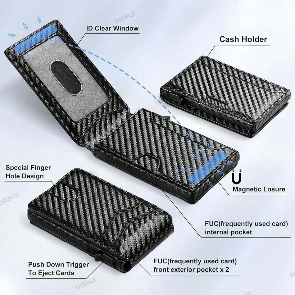 RFID Smart Men Wallets Anti-Theft Magnet Credit Card Holder Front Pocket Carbon Fiber Minimalist Wallet Bank Cardholder Case