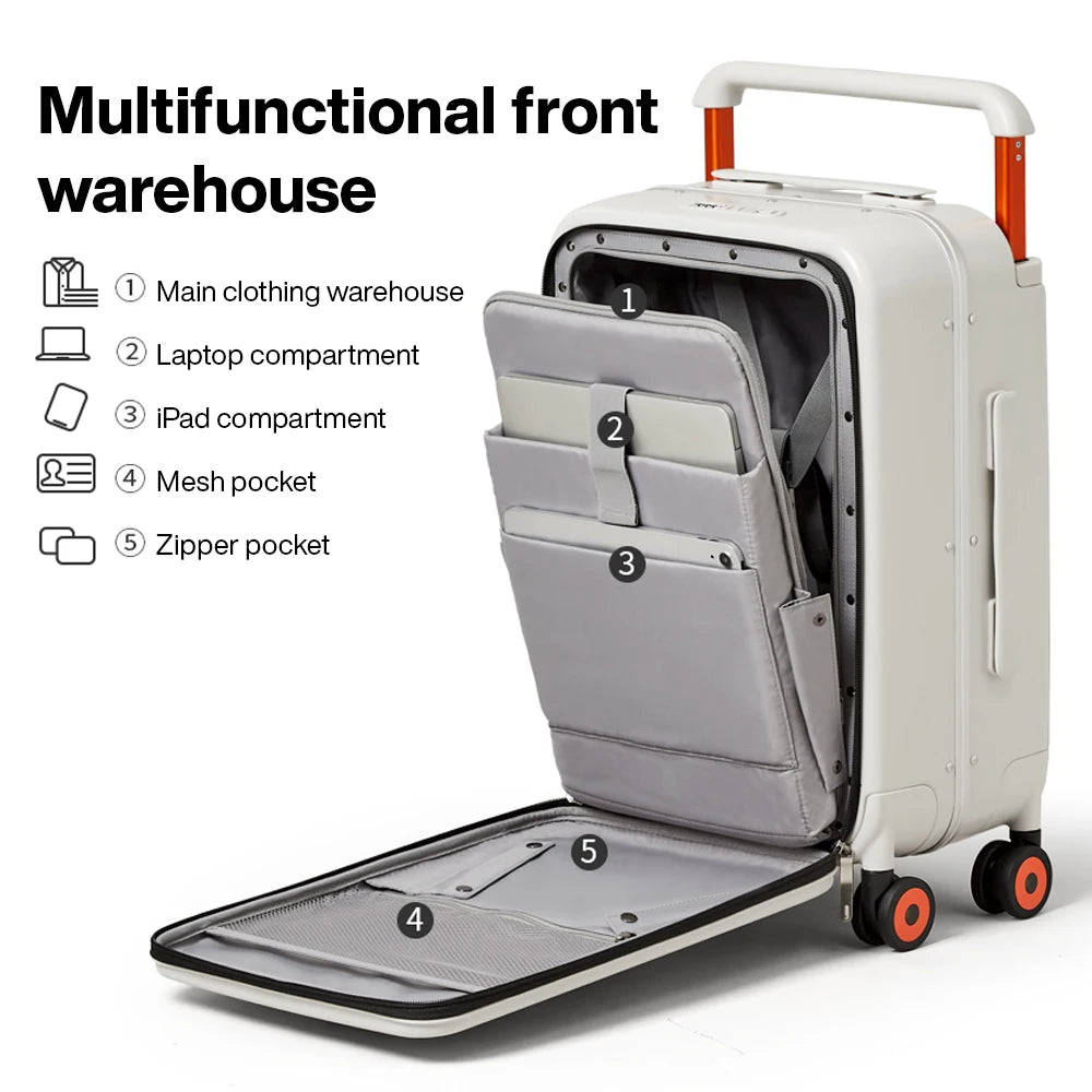 Mixi 2024 New Design Wide Handle Suitcase Men Carry-On Luggage Women Travel Trolley Case 20 Inch Cabin PC Aluminum Frame M9275