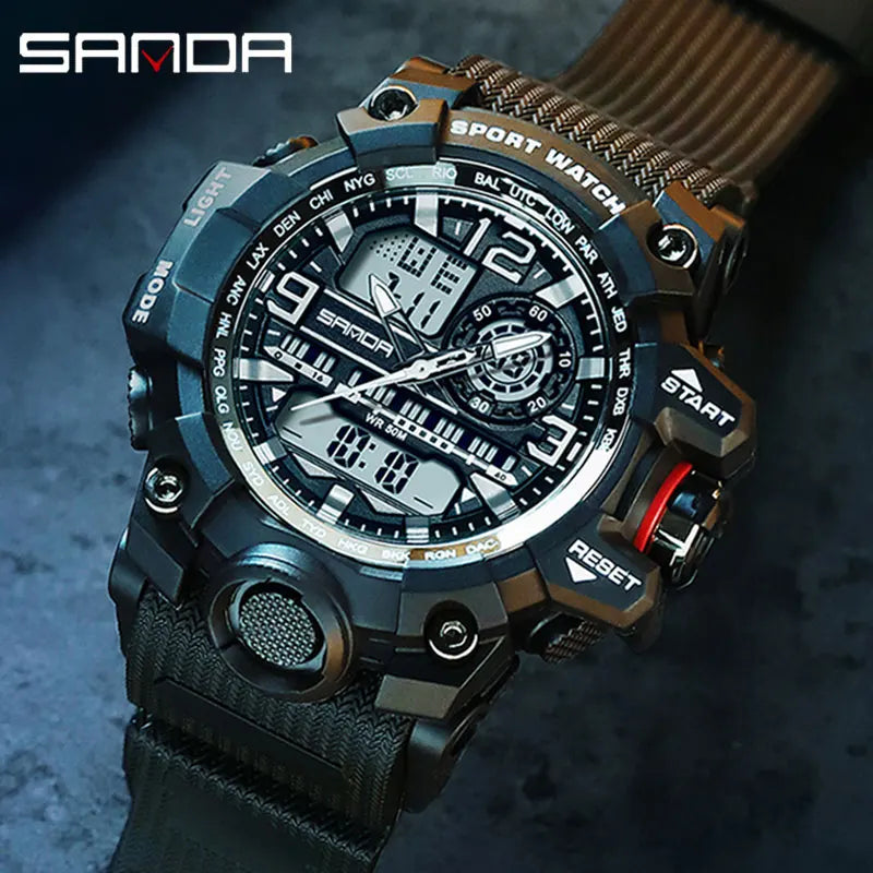 SANDA G style Top Men Watch 50M Waterproof Sports Military Quartz Watch For Male Electron LED Digital Wristwatch Reloj De Hombre - KIMLUD