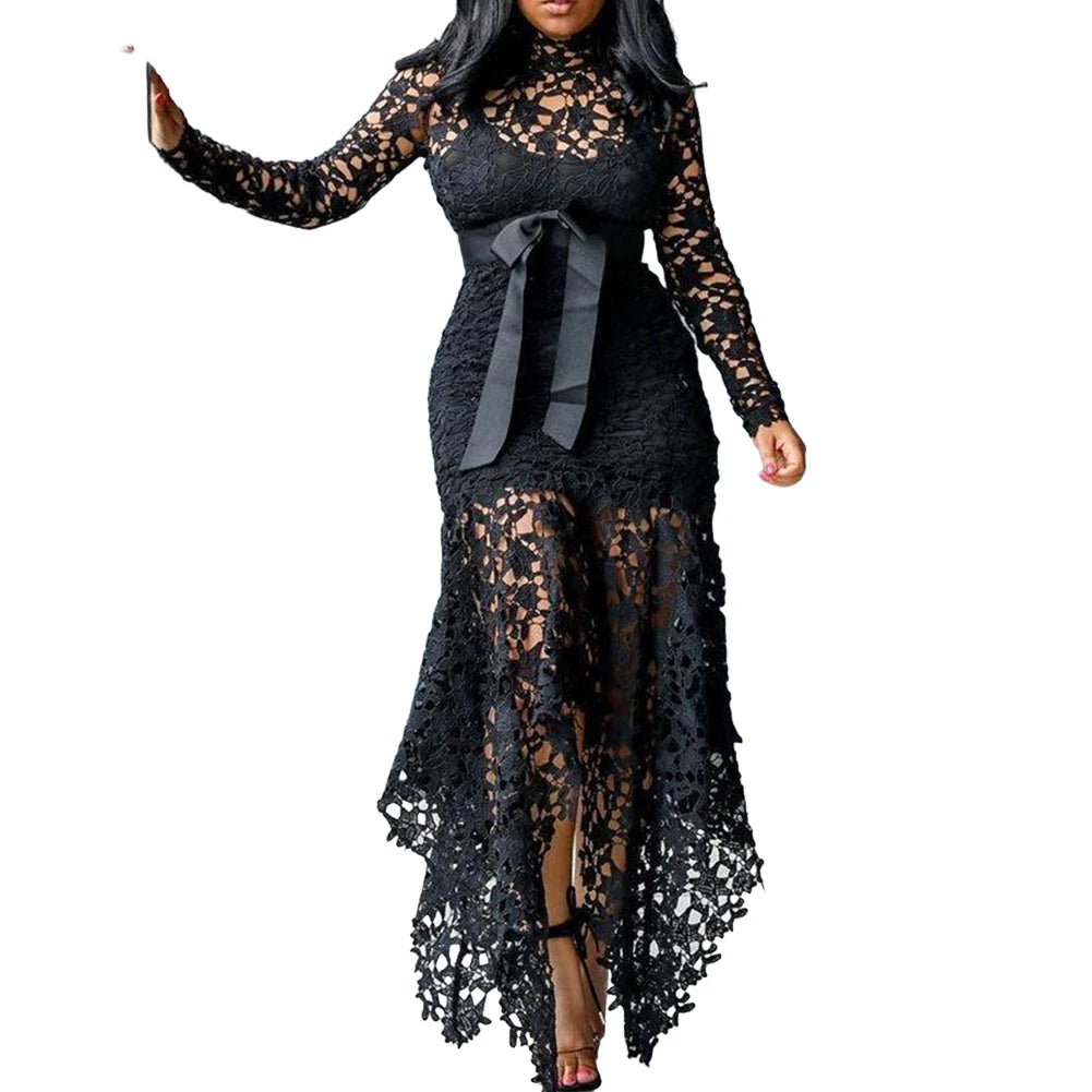 Affordable Brand New Dress Lace Women Dress Bodycon Evening Party Ladies Maxi Dresses Long Sleeve Plus Size Prom