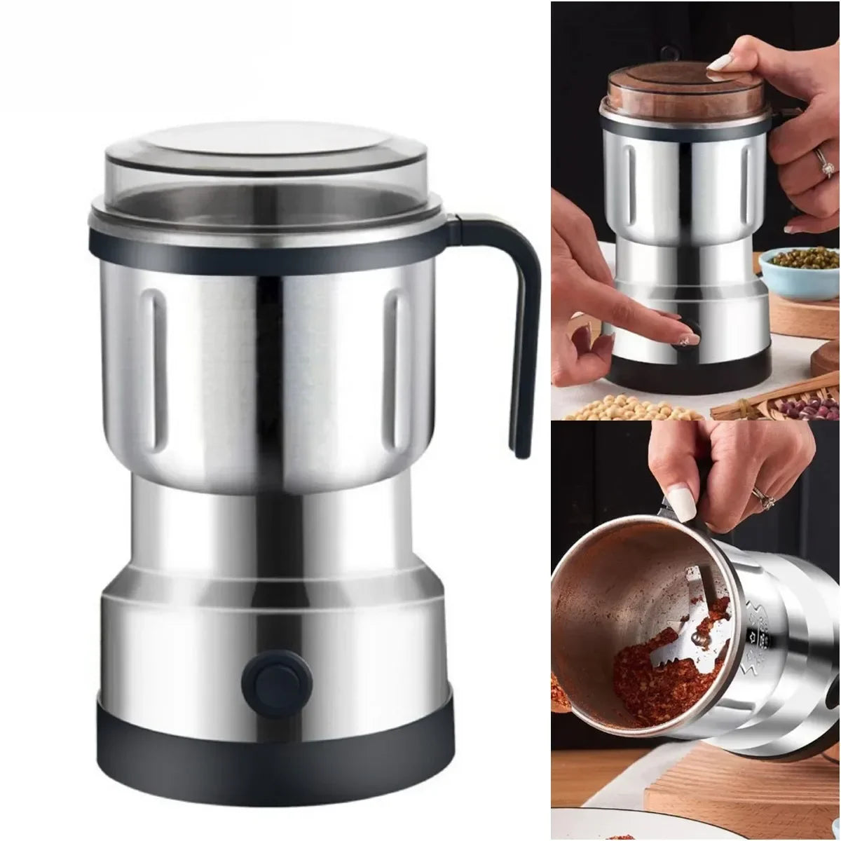 220V Multifunction Coffee Grinder Stainless Steel Blade Electric Herbs Beans Mill Spices Nuts Grains Cafe Bean Grinding Machine - KIMLUD