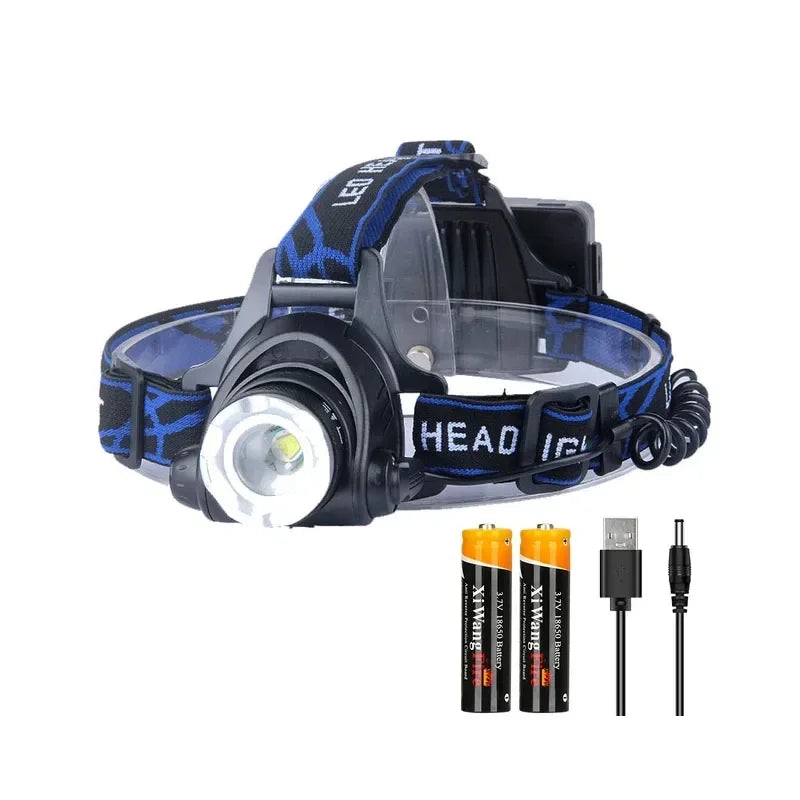 Powerful LED Headlamp Telescopic Zoomable Head Torch Outdoor Waterproof Rechargeable Fishing Camping Portable Headlight