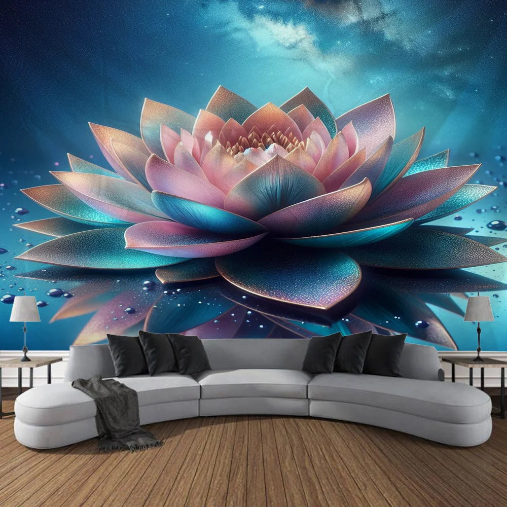 Meditation Lotus Tapestry Wall Art, Large Tapestry Mural Decoration, Home, Bedroom, Living Room Decoration - KIMLUD