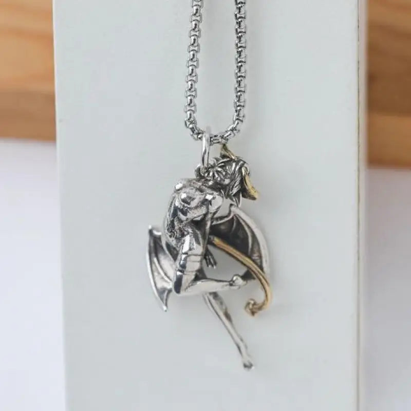 KIMLUD, Stainless Steel Creative Personality Prayer Angel Pendant Necklace Men and Women Fashion Trend Hip Hop Punk Accessories Jewelry, AL13385-Silver, KIMLUD APPAREL - Womens Clothes