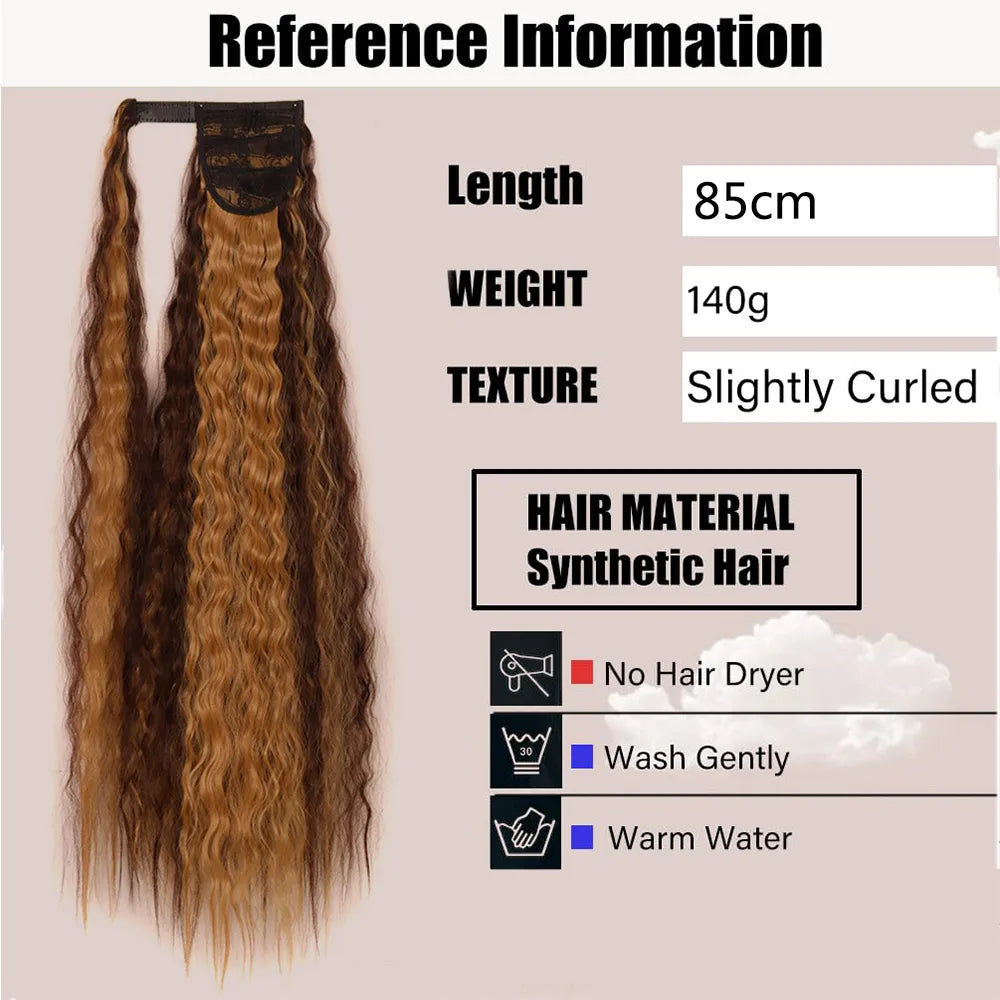 32 Inch Long Ponytail Hair Extension Corn Wavy Texture Synthetic Afro Kinky Curly Ponytail Women Hairpieces Wrap On Pony Tail