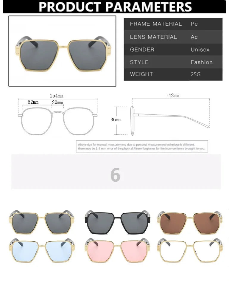 New Fashion Square Oversized Sunglasses Women Big Frame Colorful Sun Glasses Female Oculos Unisex Black Shades Gafas De Sol