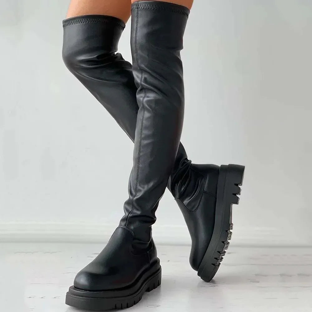 2025 Brand New Female Platform Thigh High Boots Fashion Slim Chunky Heels Over The Knee Boots Women Party Shoes Woman - KIMLUD