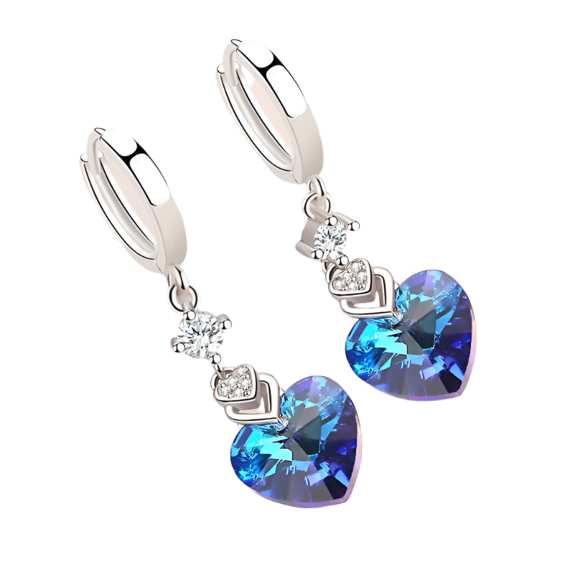 925 Sterling Silver Earrings Blue Crystal Heart-Shaped Zircon Earrings For A Woman'S Engagement Charm Jewelry Gift - KIMLUD