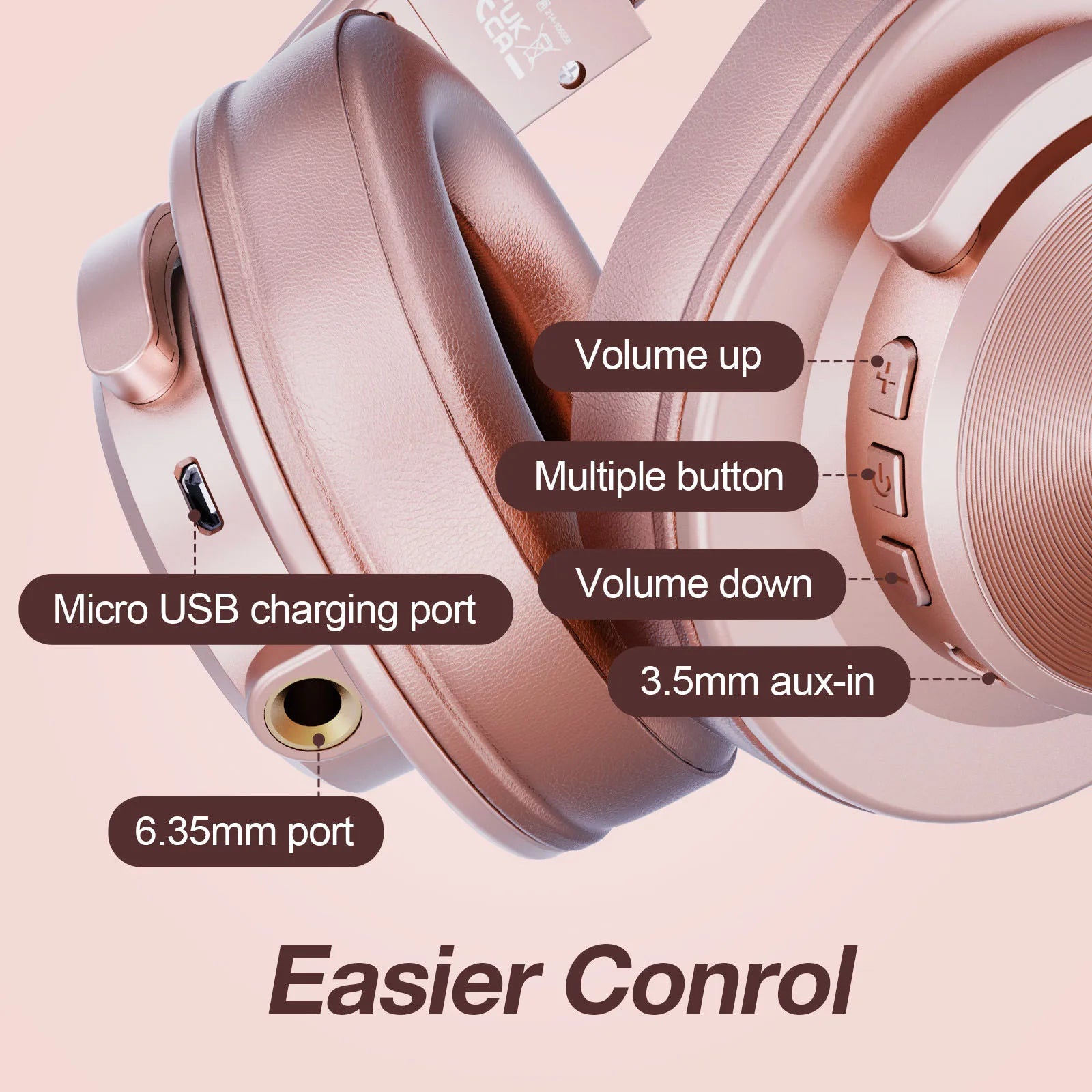 Oneodio A70 Wireless Headphones Sport Bluetooth 5.2 Earphone Over Ear Handsfree Headset With Microphone For Phone Rose Gold