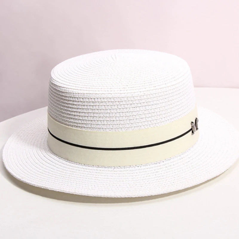 Hat For Women Panama Hat Summer Beach Hat Female Casual Lady Girls Flat Brim Straw Cap Girls Sun Hat Chapeu Feminino - KIMLUD