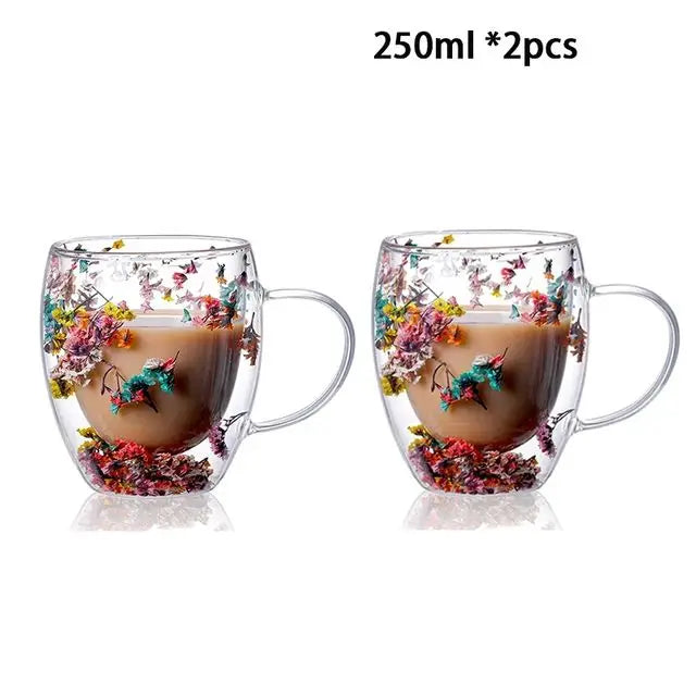 YWDL 1/2pcs Double Wall Glass Cup With Handle Heat Resistant Tea Coffee Cups Espresso Milk Mug Gift - KIMLUD