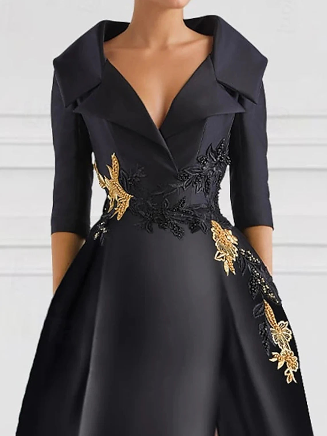 A-Line Evening Gown Elegant Dress Formal Floor Length Shirt Collar Pocket with Appliques dress to impress 2025 free customized