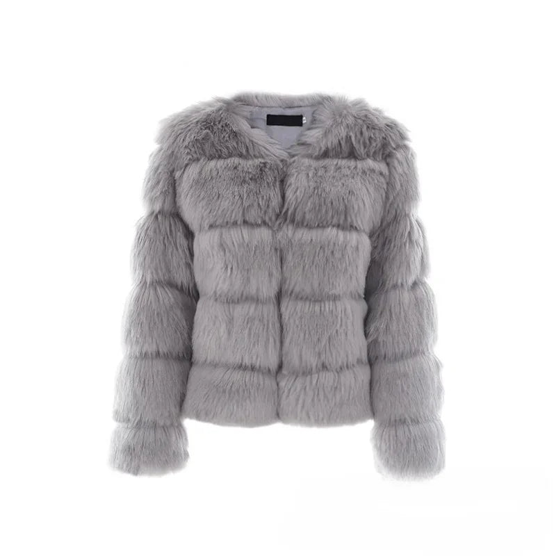 Fashion Short Women Fur Jacket Thickened Warm Slim Faux Fur Coat Elegant Quilted Fox Fur Coats Winter Y2K Vintage Padded Jacket