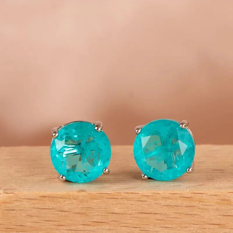 KIMLUD, Silver Heart Shape Paraiba Tourmaline Gemstone Stud Earrings For Women Fashion Wedding Statement Jewelry Anniversary Gift, e1122a, KIMLUD APPAREL - Womens Clothes