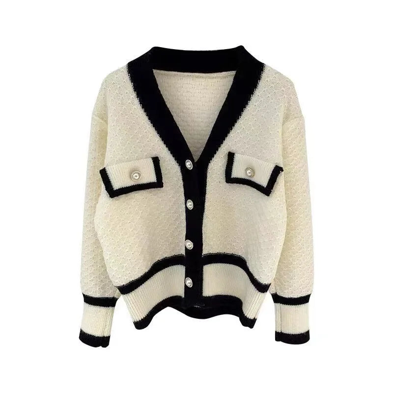 KIMLUD, woman sweater cardigan autumn/winter knitting V-neck long lantern sleeve color splicing woman's clothing dropshipping AYX588, KIMLUD Womens Clothes