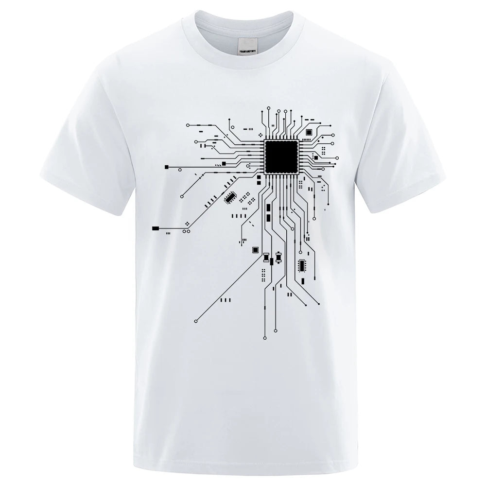 CPU Processor Circuit Diagram T Shirt Men Summer Cotton T-shirt Men's Funny Tops Fashion Tees Homme Brand Unisex Clothes C99 - KIMLUD