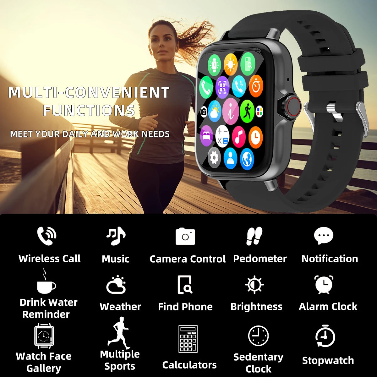 Men Women Smart Watch 1.83'' Waterproof  Fitness Sports Watch Answer Call Sleep Sport Pedometer Information Alerts Smartwatch