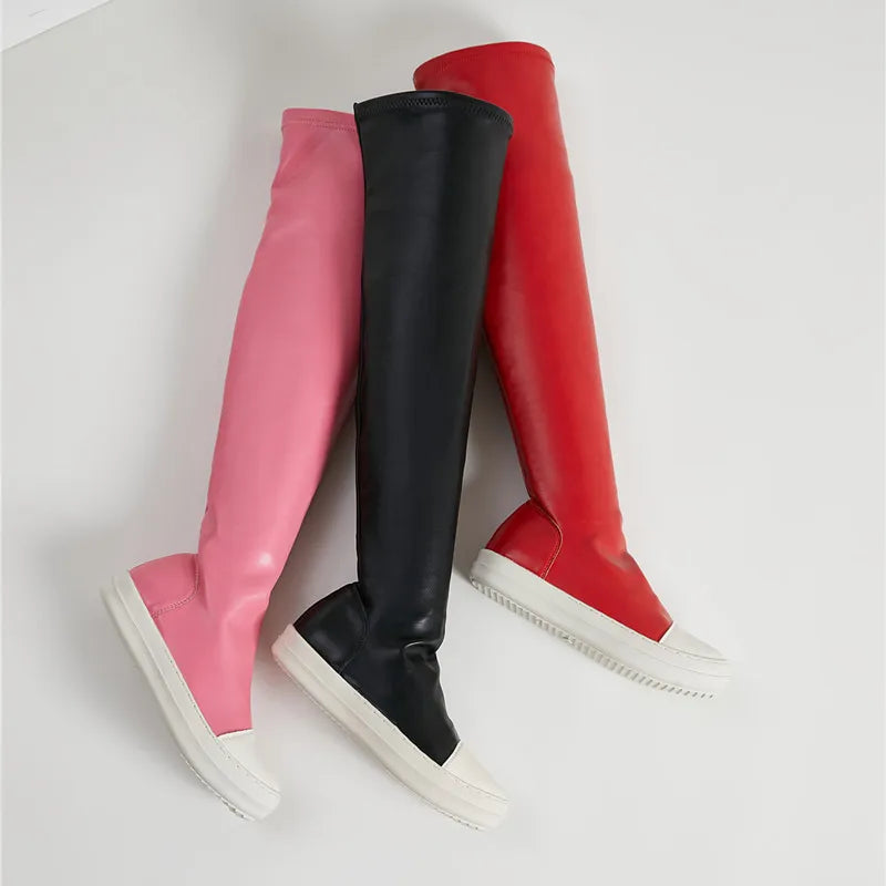 Over The Knee Boots Women 2024 New Autumn and Winter Flat Long Leather Boots White Bottom Thin Boots High Boots Women's Boots