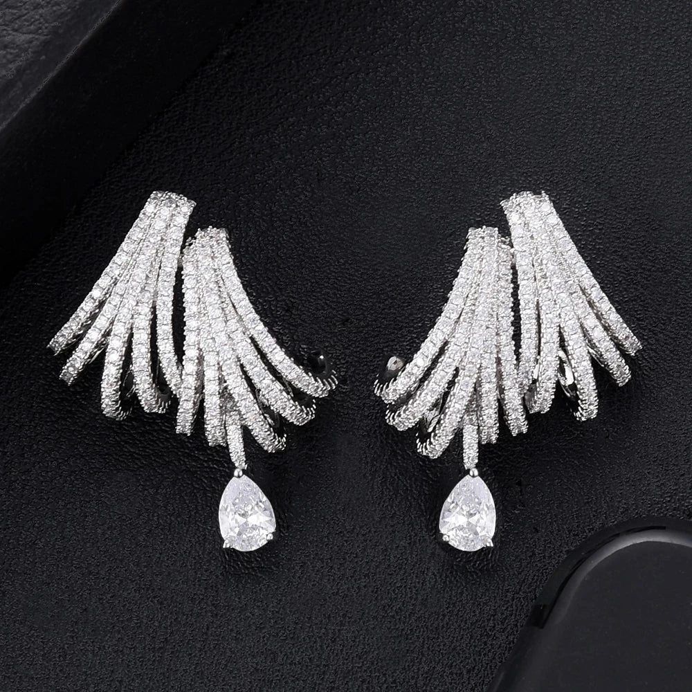 Missvikki Luxury DOUBLE CLAWS STUD Earrings Trendy Cubic Zircon Indian Earrings for women Wedding Engagement JEWELRY GIFT