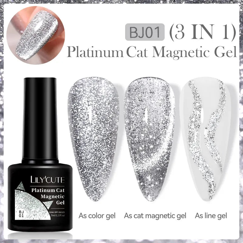 KIMLUD, LILYCUTE 7ML Sparkling Glitter Rainbow Cat Magnetic Gel Nail Polish 9D Colorful  Semi Permanent Soak Off Nail Art UV Gel Varnish, LC-BJ01, KIMLUD APPAREL - Womens Clothes