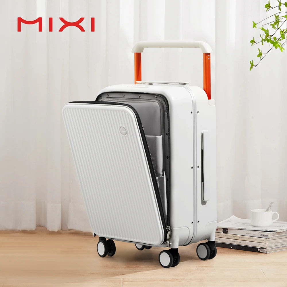 Mixi Front Laptop Pocket Suitcase Wide Handle Travel Suitcase Men 20''Carry-On Luggage Women PC Aluminum Frame Trolley Case 24''