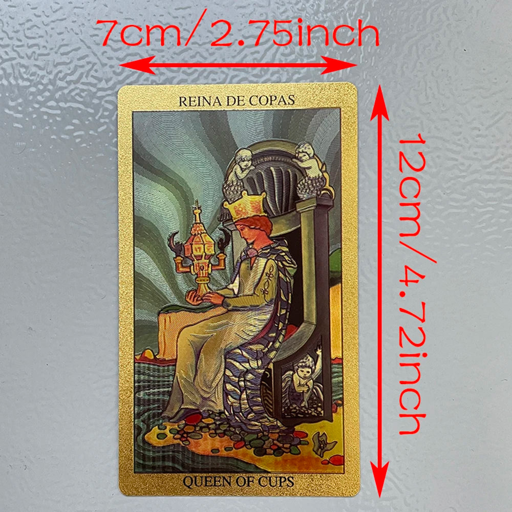 Spanish and English Golden Foil Tarot Cards 12x7cm Divination Prophecy Deck for Beginners with 2-Languages Guidebook Taro - KIMLUD