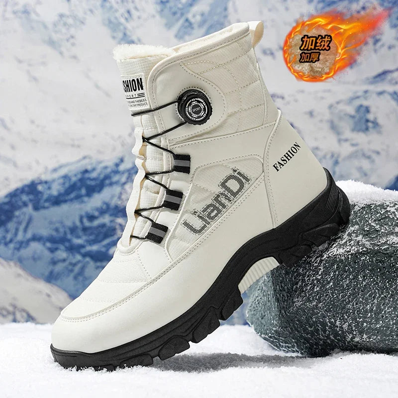 Large Size High-top Mens Cotton Shoes outdoor Snow Boots Warm Plush Lining Breathable Waterproof Fabric Non-slip Soles Safe Shoe