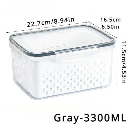 Refrigerator Preservation Storage Box Drain Basket Storage Containers Sealed Box Vegetable and Fruit Food Grade Drain Box