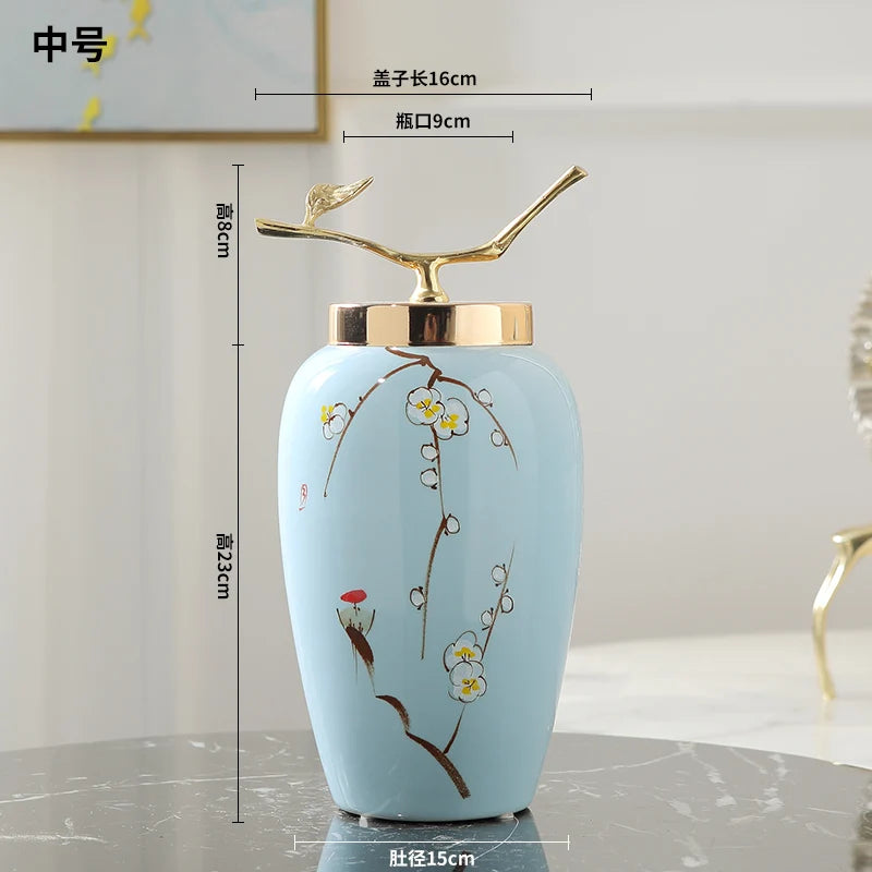 KIMLUD, Modern Chinese Hand-painted Vases, Living Room Ceramic Light Luxury Table Decorations, Countertop Vases, Produced in Jingdezhen, E, KIMLUD Womens Clothes