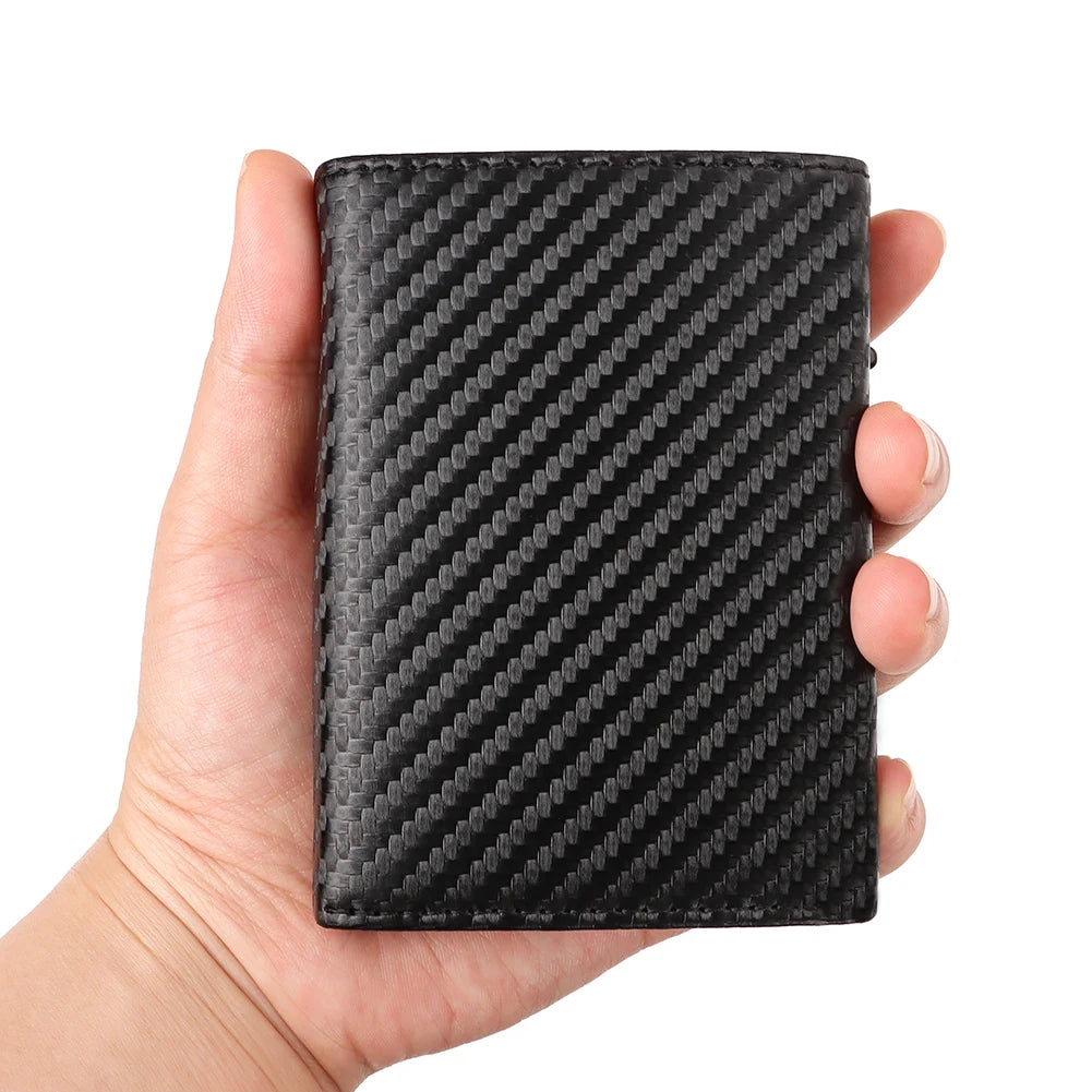 Carbon Fiber Mens Wallet Card Holder RFID Blcoking Pop Up Aluminum Cards Case Slim Male Front Pocket with Banknote Compartment