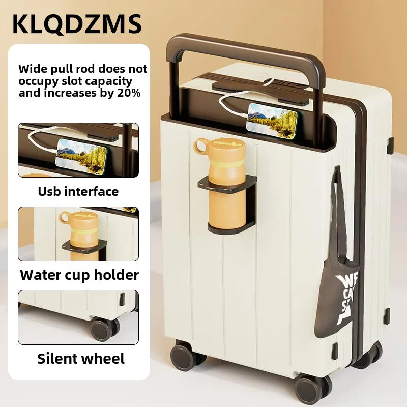 KLQDZMS Cabin Luggage USB Charging Trolley Case ABS+PC Boarding Case 20"22"24"26"28 Inch Combination Case with Wheels Suitcase