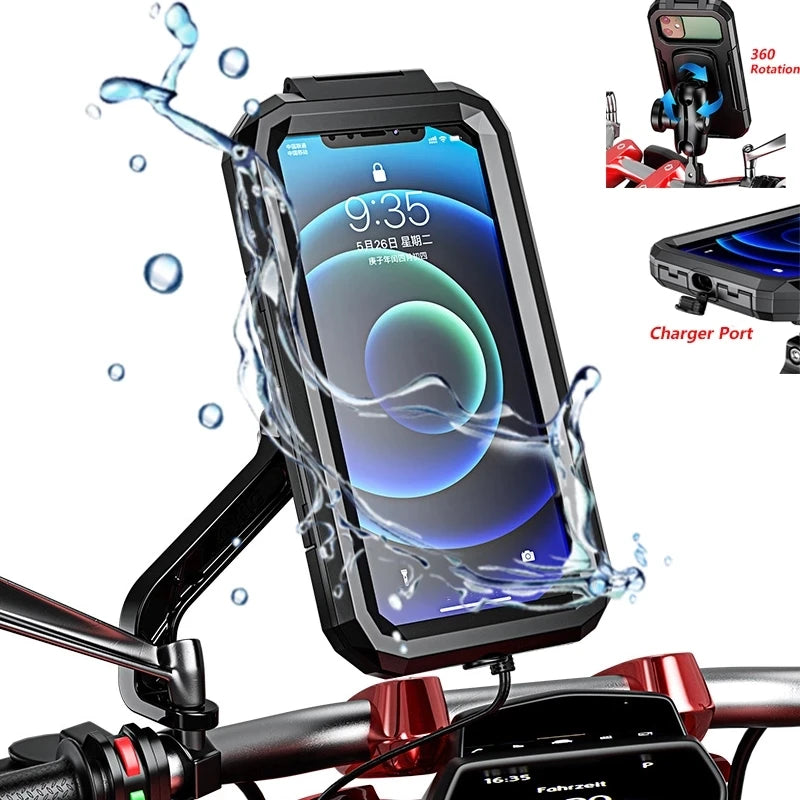 Waterproof Phone Case Bike Motorcycle Handlebar Rear View Mirror 3 to 6.8" Cellphone Mount Bag Motorbike Scooter Phone Stand