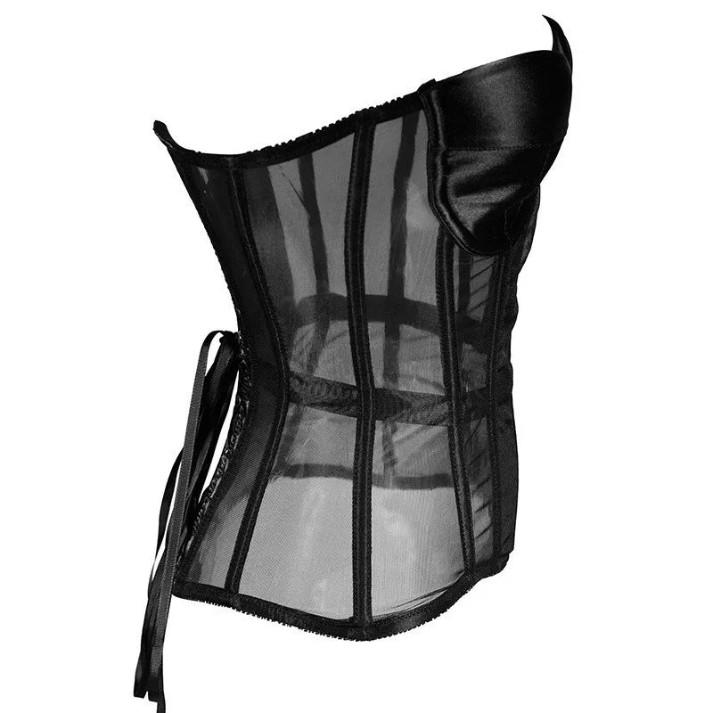 Sexy Women Sheer Bustier Lace Up Corset Top Corset Boned Waist Trainer Lingerie Overbust Corsets Body Shaper Corsets for Women