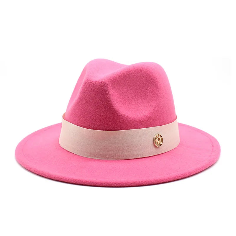 KIMLUD, New Fedora Hat For Women Winter Elegant Fashion Formal Wedding Decorate Church Cap Panama Party Jazz Hat chapeau femme, Rose Red / 56-58CM, KIMLUD APPAREL - Womens Clothes