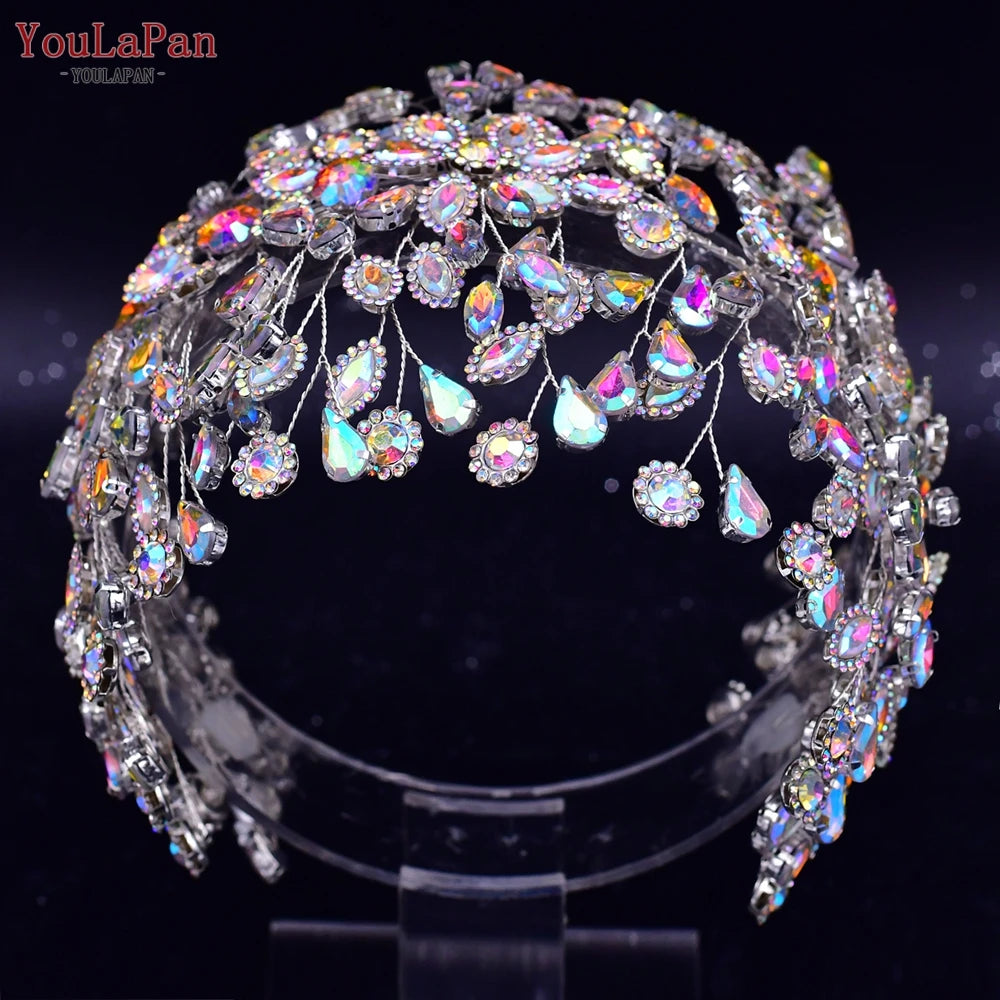 KIMLUD, YouLaPan Trendy Bridal Hair Hoop Colorful Rhinestone Wedding Crown Handmade Bride Tiara Hair Accessories Woman Headband HP193P-C, 388-crown, KIMLUD APPAREL - Womens Clothes