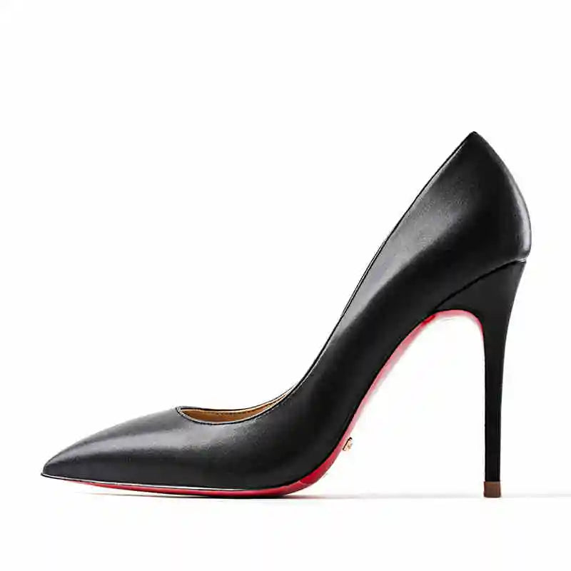 KIMLUD, Women's heels 2025 trend Leather Luxury Pumps Red Bottom Pointed Toe High Heels Elegant Stiletto Party Ladies Shoes Woman 12cm, Black matte 10cm / 40 / CHINA, KIMLUD APPAREL - Womens Clothes