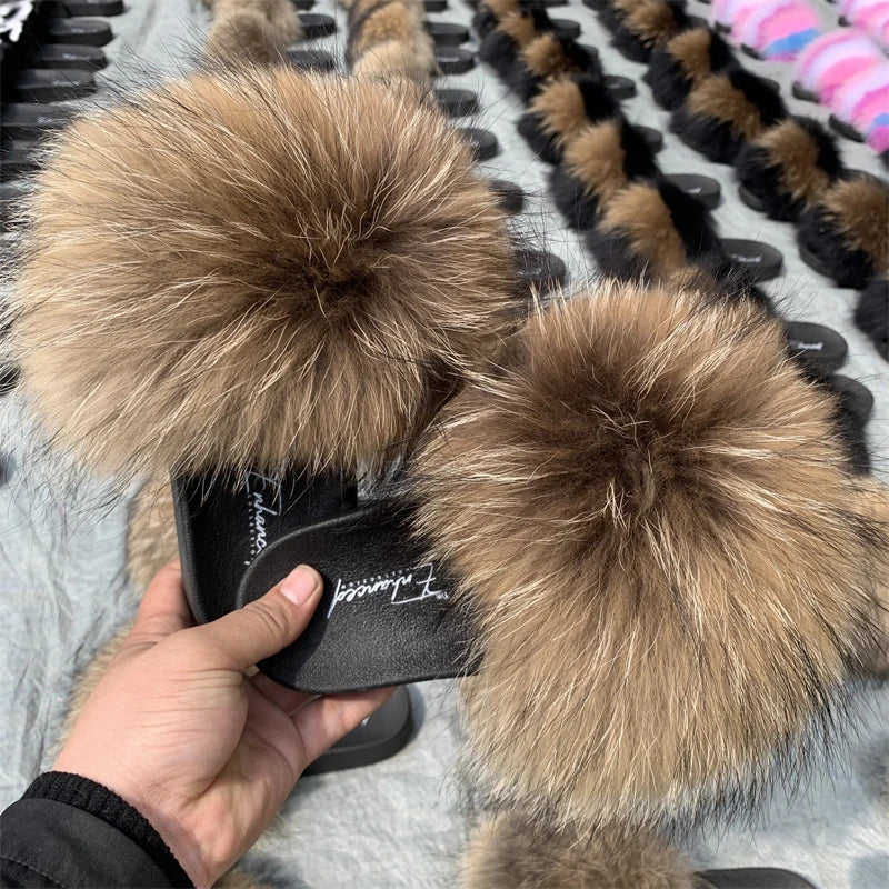 KIMLUD, New Arrival Girl Luxury Fluffy Fur Slippers Ladies Indoor Warm Furry Fur Flip Flops Women Amazing Plush Fur Slides Wholesale Hot, KIMLUD Womens Clothes