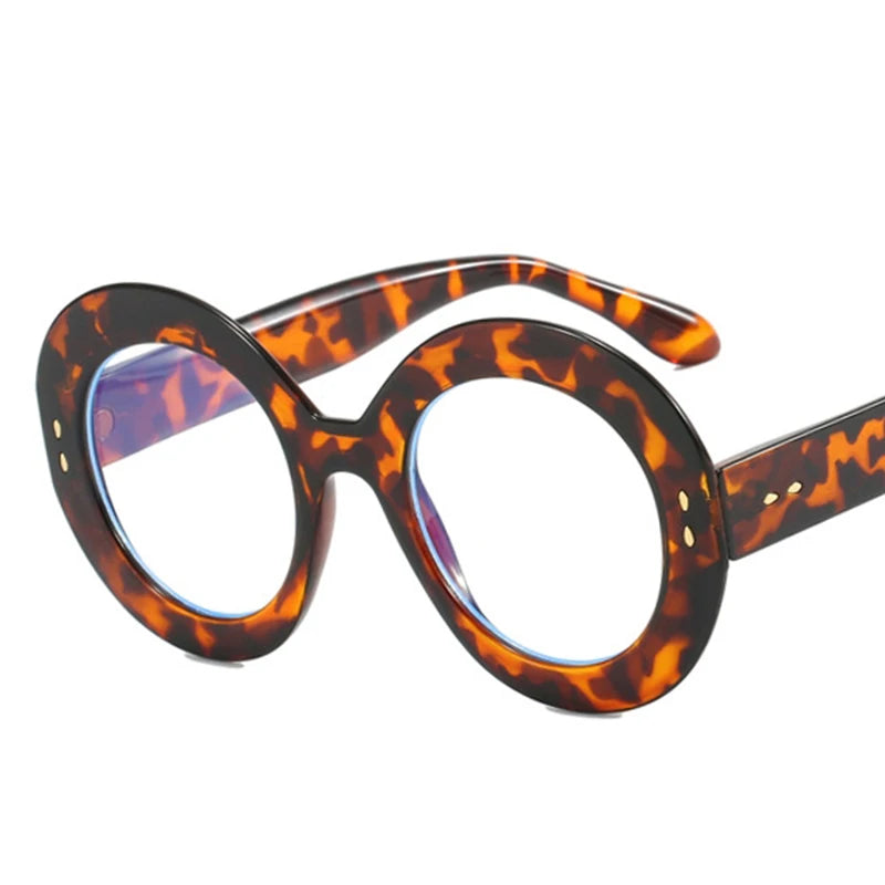 KIMLUD, Oversized Round Glasses Frames Women Fashion Clear Lens Optical Eyeglasses Frame Ladies Eyewear Leopard Black, KIMLUD Womens Clothes