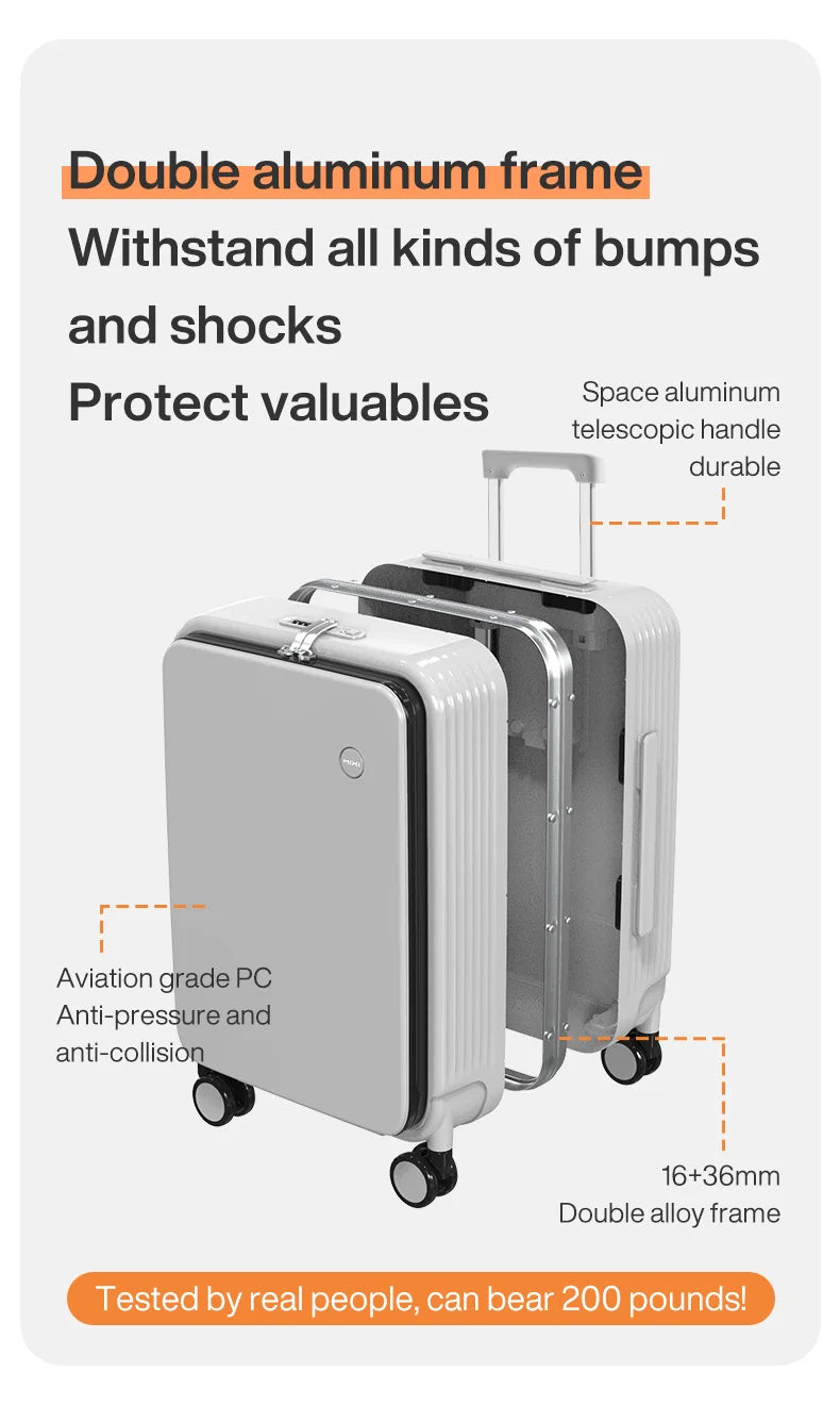 KIMLUD, Mixi New Aluminum Frame Suitcase Carry On Rolling Luggage with USB Port Boarding Cabin Cup and Phone Holder 20 24 Inch, KIMLUD Womens Clothes