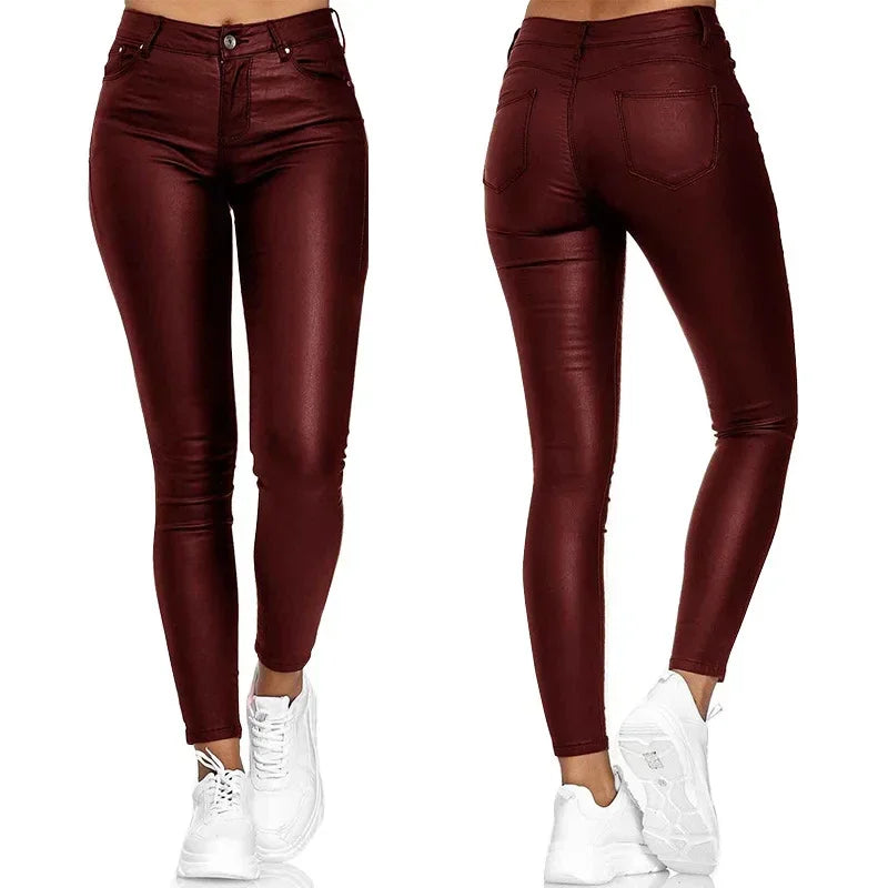 New Women PU Leather Pants Black Sexy Stretch Bodycon Trousers Women High Waist Long Casual Pencil Pants Plus Size XS-4XL - KIMLUD