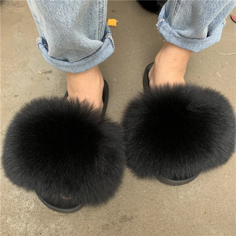 KIMLUD, New Arrival Girl Luxury Fluffy Fur Slippers Ladies Indoor Warm Furry Fur Flip Flops Women Amazing Plush Fur Slides Wholesale Hot, KIMLUD Womens Clothes