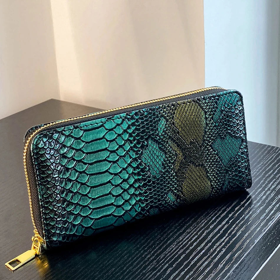 Female Coin Purse Crocodile Leather Long Women Wallet Serpentine Design Phone Purses for Ladies Cardholder Clutch Money Bag Sac - KIMLUD