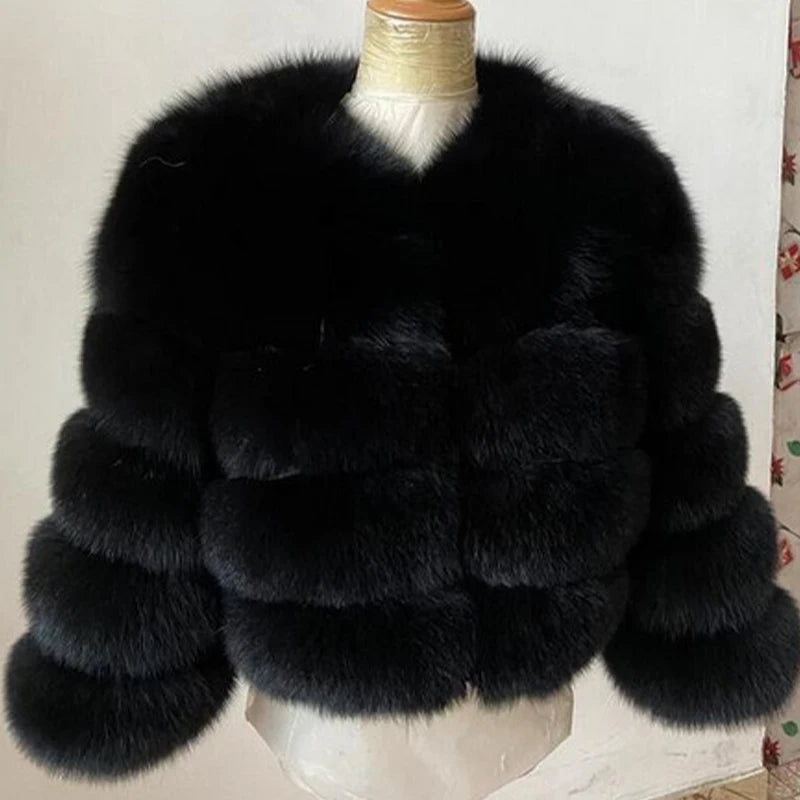 Faux Fur Short Coat Women Cropped Long Sleeve Artificial Fox Fur Jacket Women Winter Fluffy Top Thick Warm Furry Fur Outwears