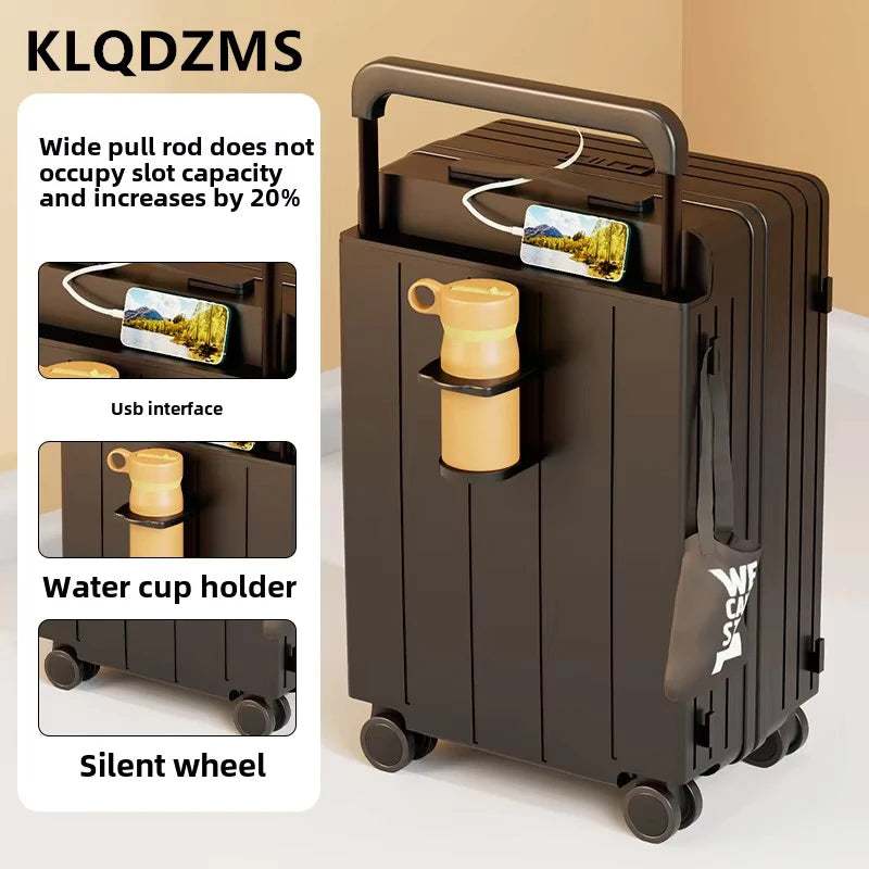 KLQDZMS Cabin Luggage USB Charging Trolley Case ABS+PC Boarding Case 20"22"24"26"28 Inch Combination Case with Wheels Suitcase