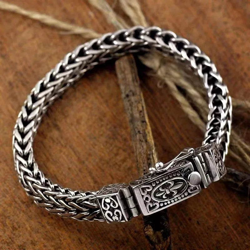 KIMLUD, New Silver Color Hand Woven Rope Twists Pattern Fashion Bracelets for Women Men Retro Couple Jewelry, KIMLUD Womens Clothes