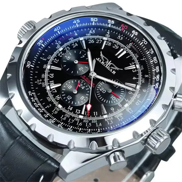 JARAGAR 212 Men Automatic Mechanical Watch Fashion Business Leisure Multifunctional Stainless Steel Wristwatch for Male Gift