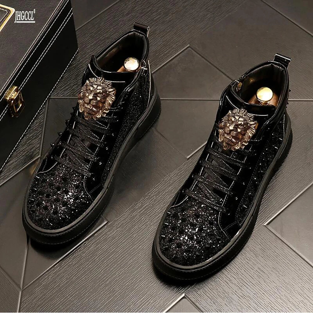 Luxury designer Diamond Casual shoes High quality riveted high top suede zipper sneakers Zapatos Hombre A7