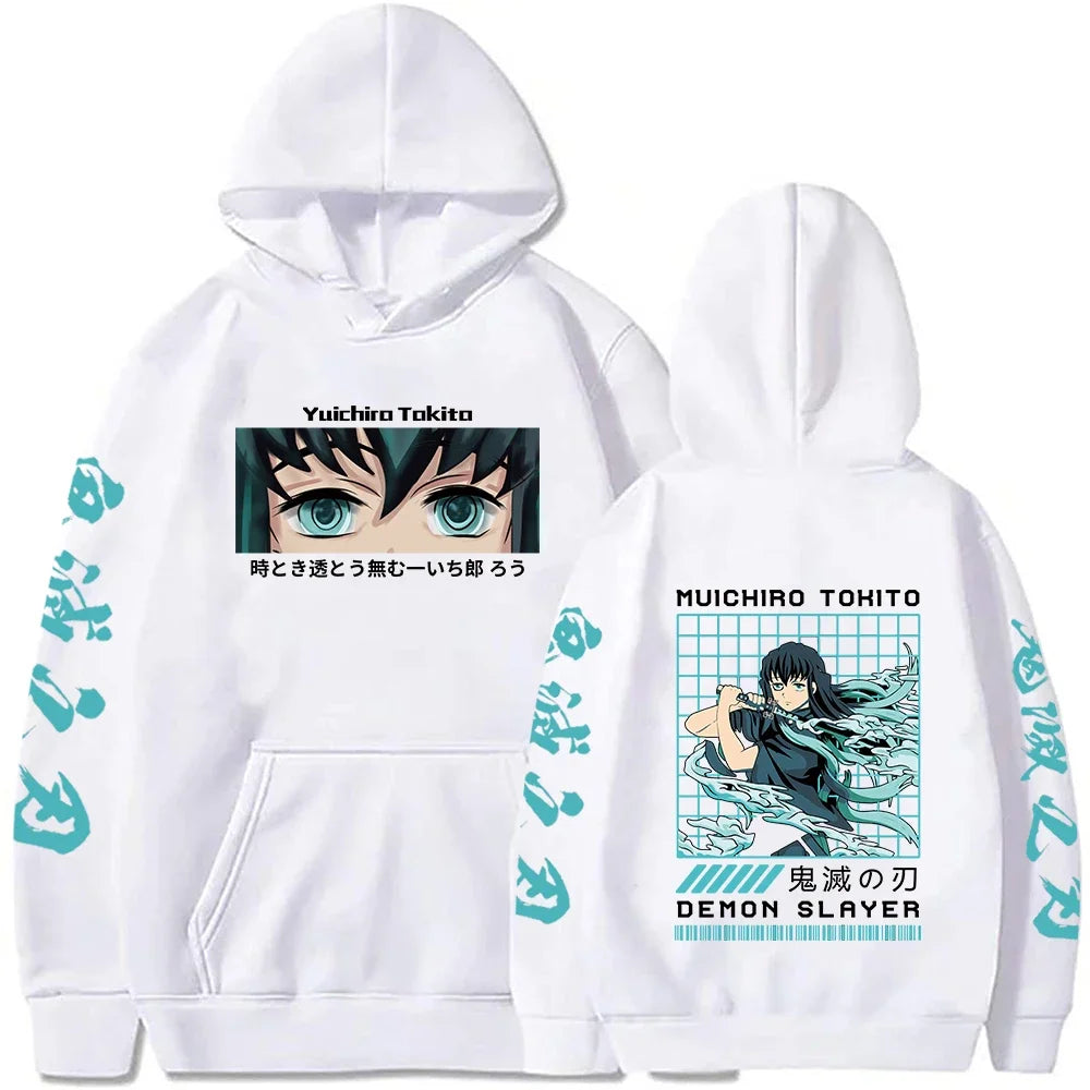 KIMLUD, New Funny Japan Anime Demon Slayer Women Hoodies Plus Size Sweatshirt Harajuku Muichiro Tokito Printed Hooded Girl Pullover, White2 / XXXL, KIMLUD APPAREL - Womens Clothes