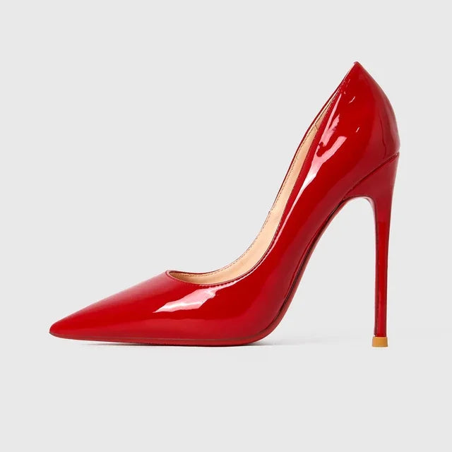 KIMLUD, Shoes Woman 2024 Trend Luxury Shoes For Women Brand Pumps Red Shiny Bottom Pointed Toe High Heels Party Elegant Ladies Shoe 2025, Red 12cm / 35 / CHINA, KIMLUD APPAREL - Womens Clothes