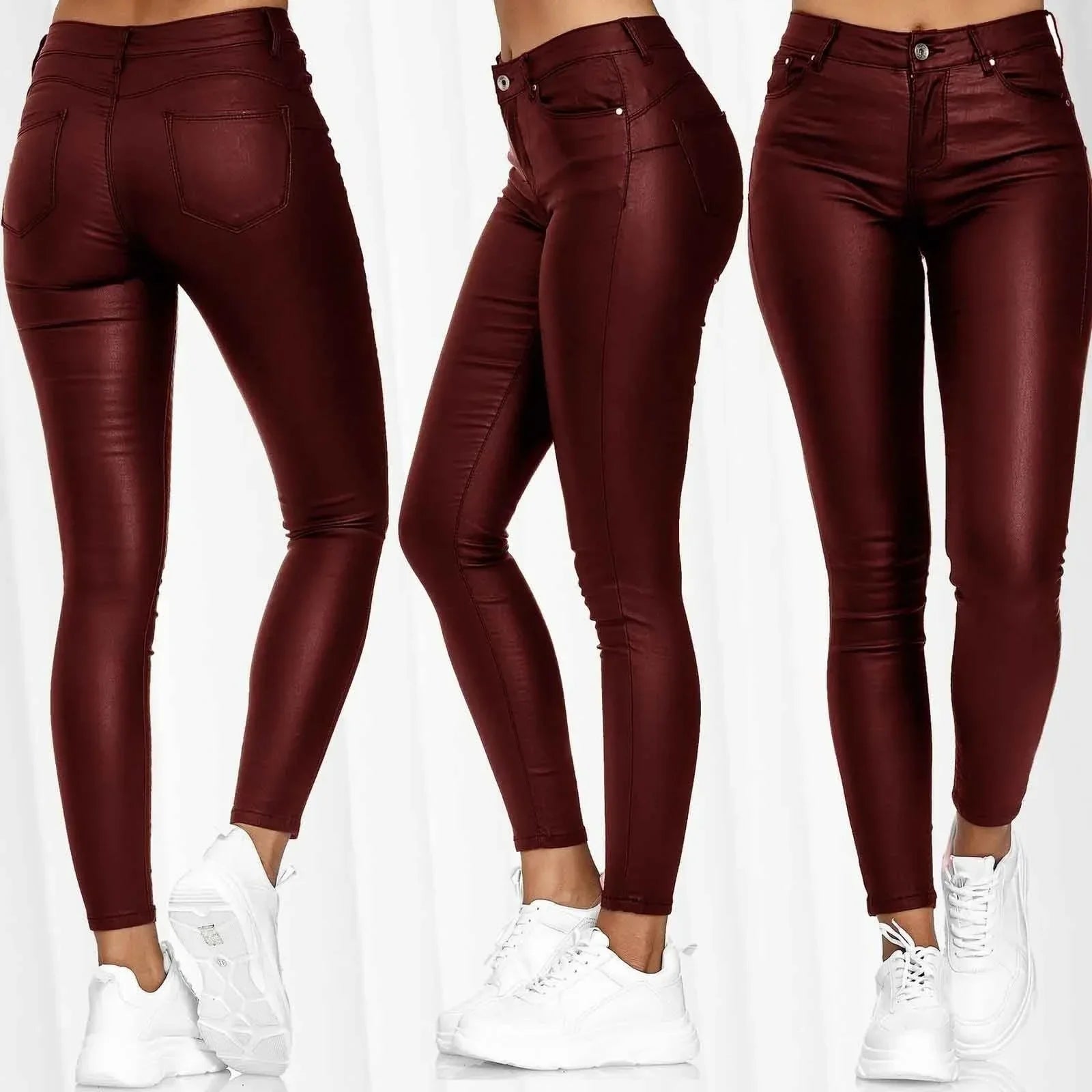 New Women PU Leather Pants Black Sexy Stretch Bodycon Trousers Women High Waist Long Casual Pencil Pants Plus Size XS-4XL - KIMLUD